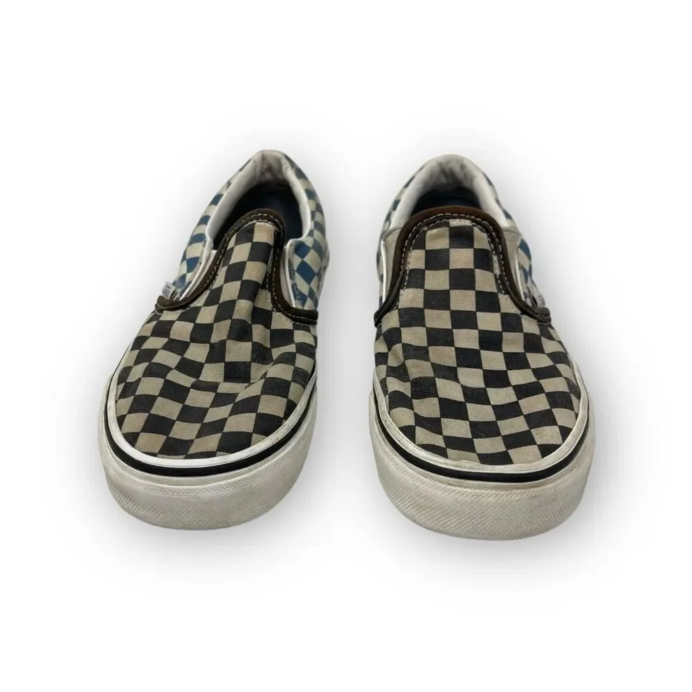 Vans Classic Checkerboard Blue Black White Slip On Shoes Kids Youth Size 3.5